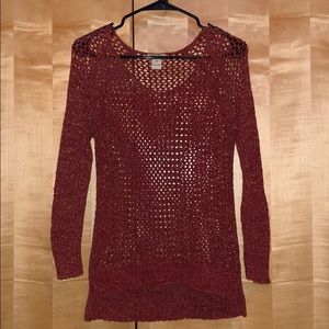Lucky Brand crochet rusty red sweater